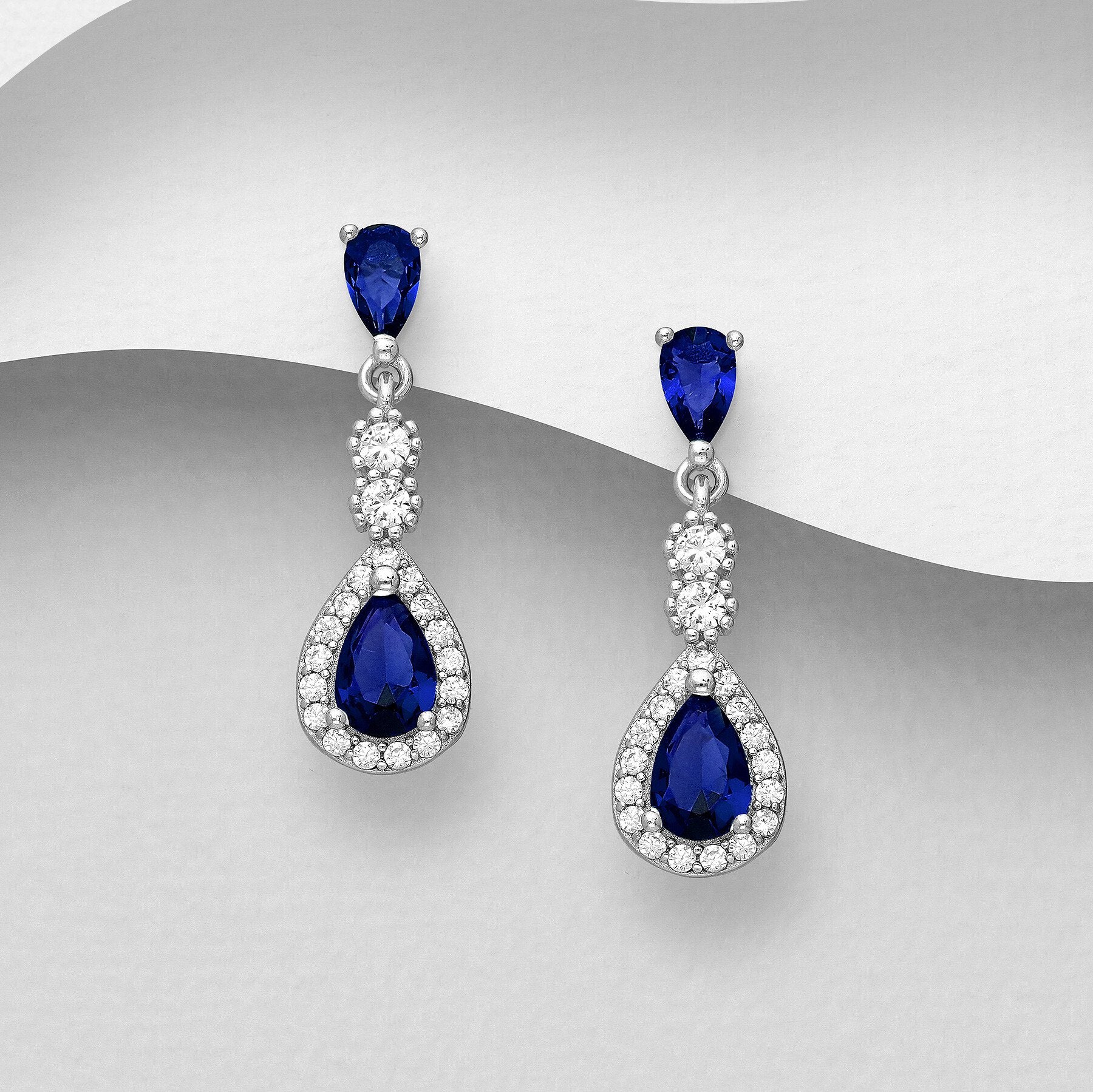 PREMIUM COLLECTION | Ingrid -ylelliset hopeakorvakorut (sininen)