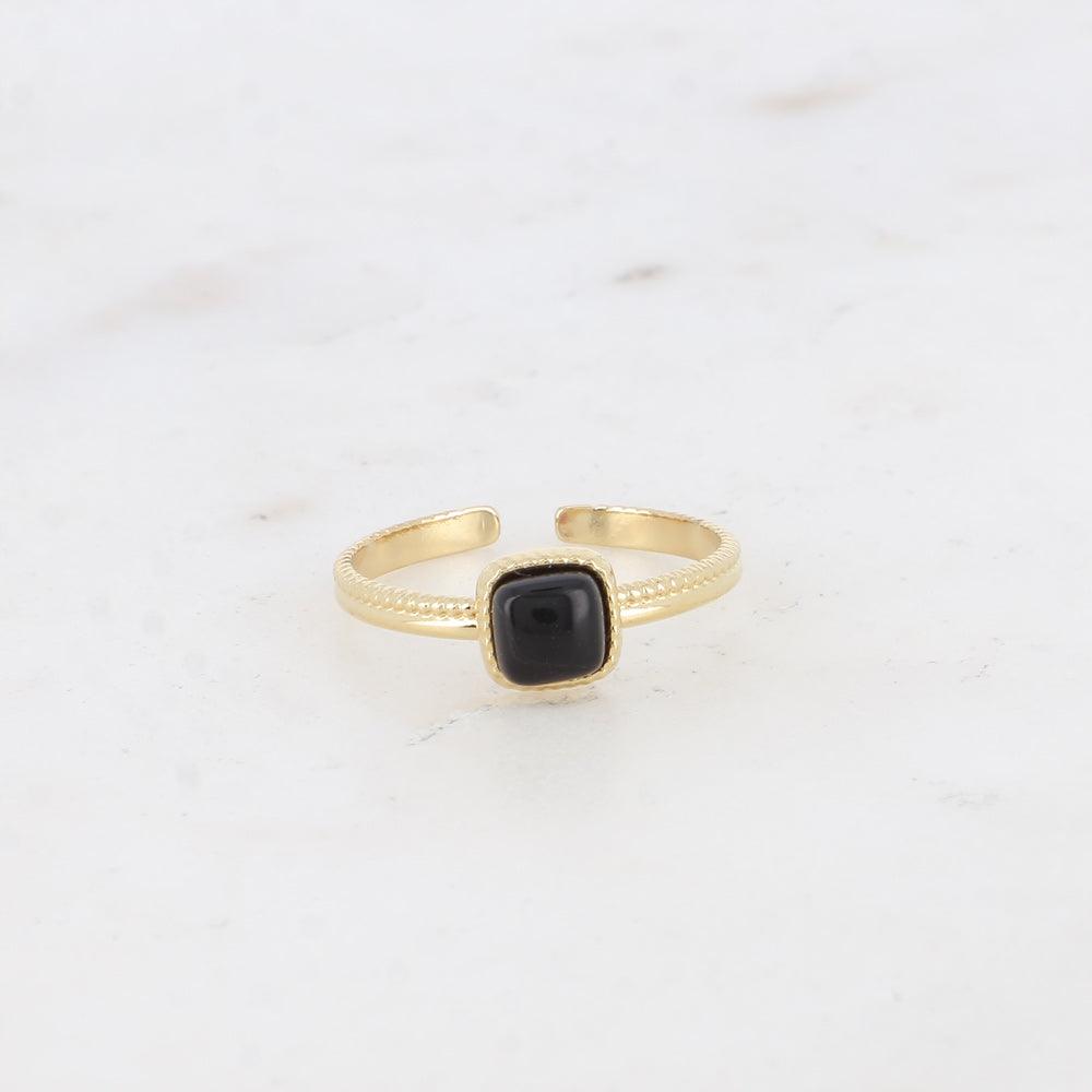 BOHM PARIS | Bague Kalys -kirurginterässormus mustalla kivellä