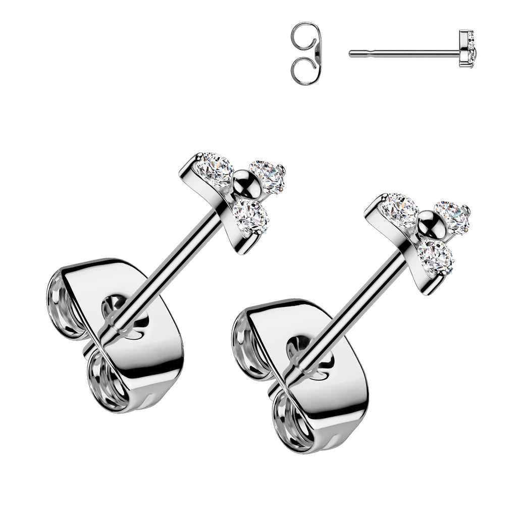 Titanium Stud Earrings, Round Titanium Cubic Zirconia (three sizes)