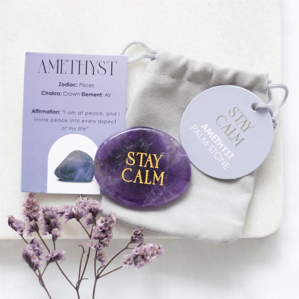 Stay Calm Amethyst -ametisti kämmenkivi "pysy tyynenä"