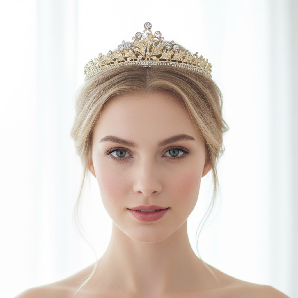 ROMANCE, Serafina gold-colored tiara with bright stones