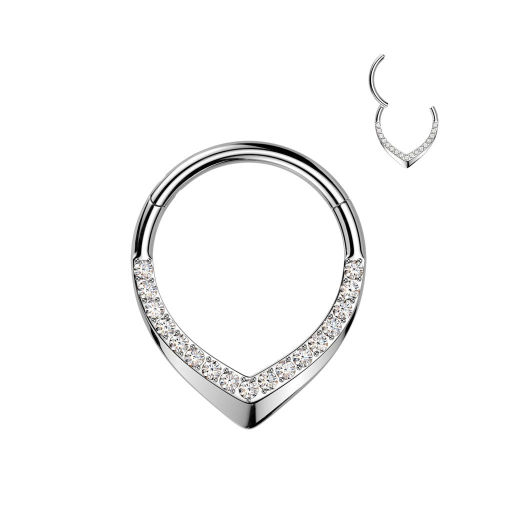 Mirelle hopeanvärinen titaaninen lävistysrengas 1,2 mm CZ-pavé kristalleilla