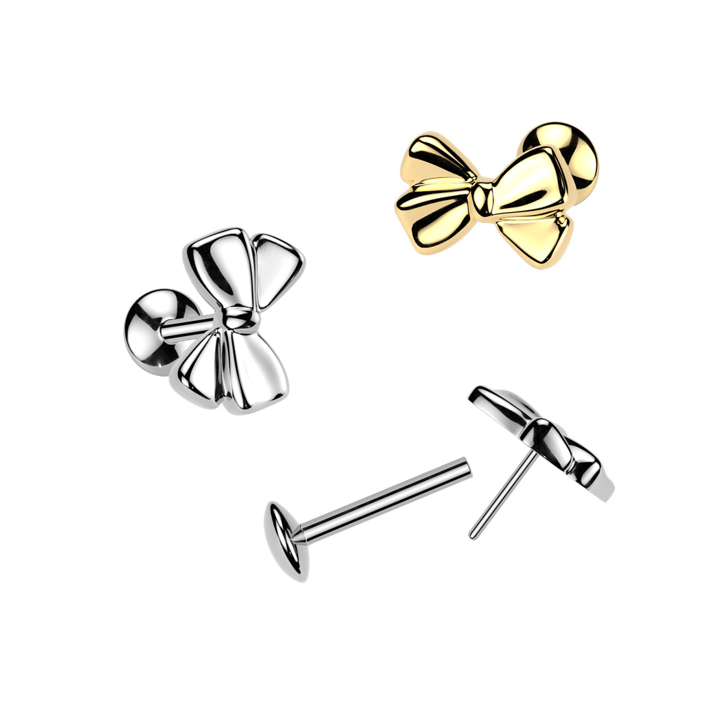 Labret 1,2mm, Titanium Bow – push in rusettilabret titaanista (kulta)