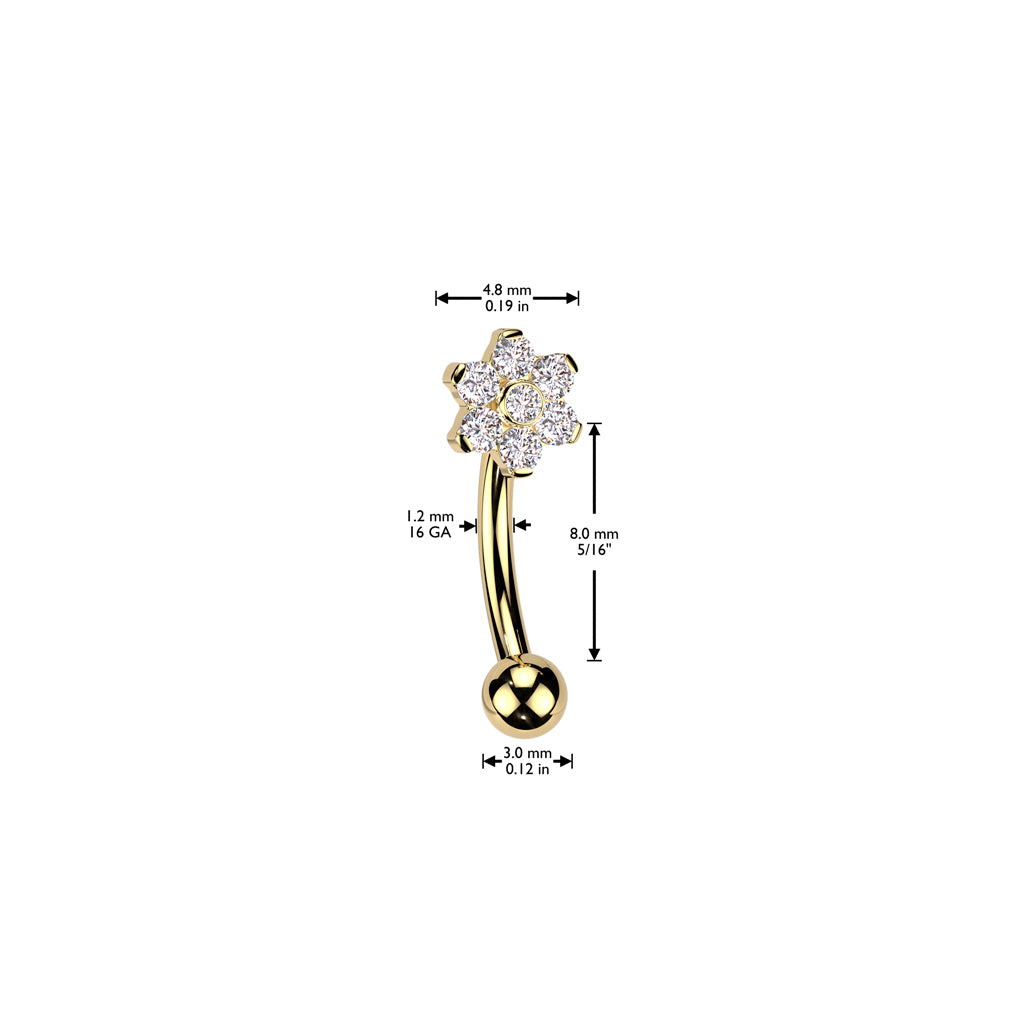Curved Barbell 1,2mm, Titanium Blossomlight – säihkyvä kukkakoriste titaanista (kulta)