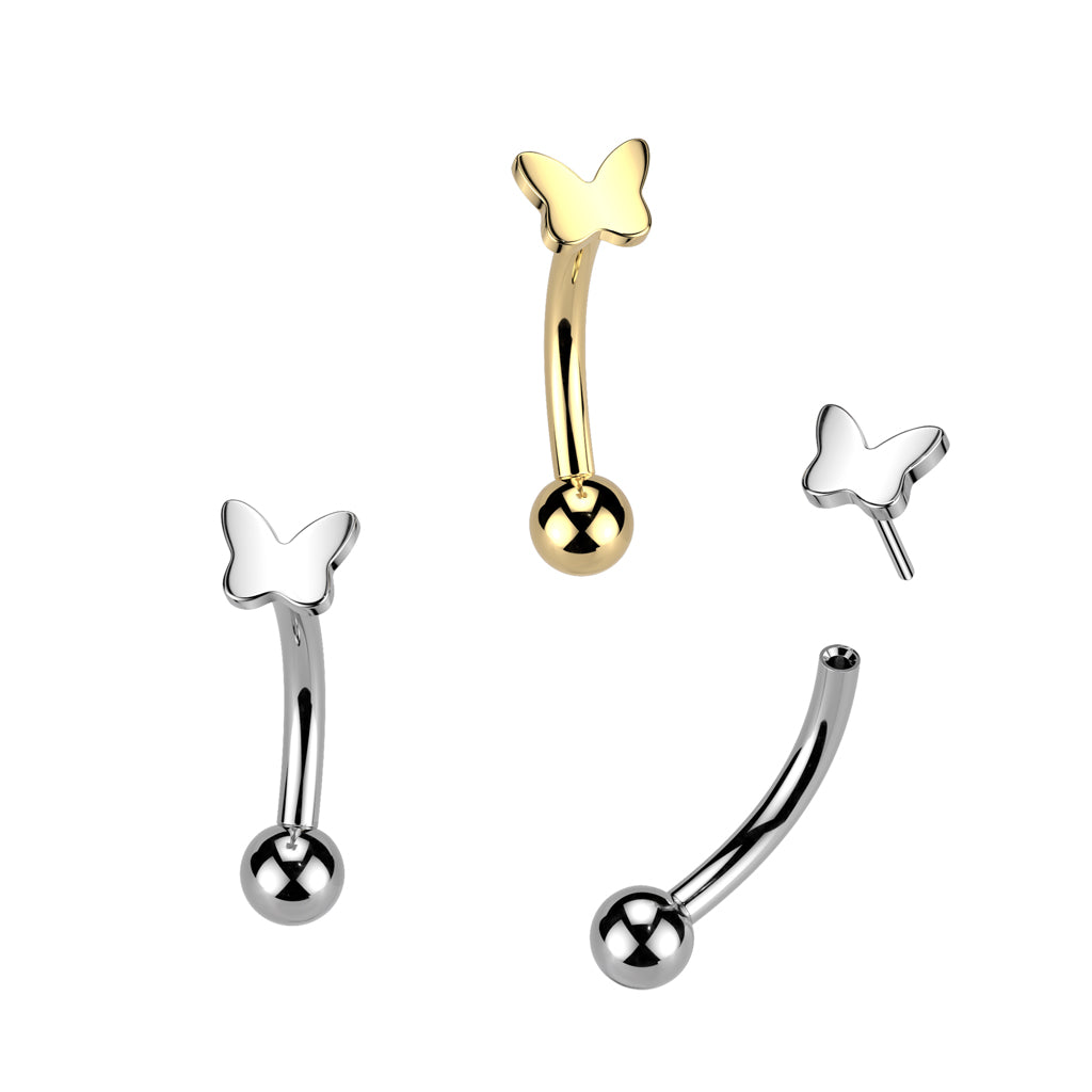 Curved Barbell 1,2mm, Titanium Petite Butterfly – kaareva titaaninen perhoskoru (hopea)
