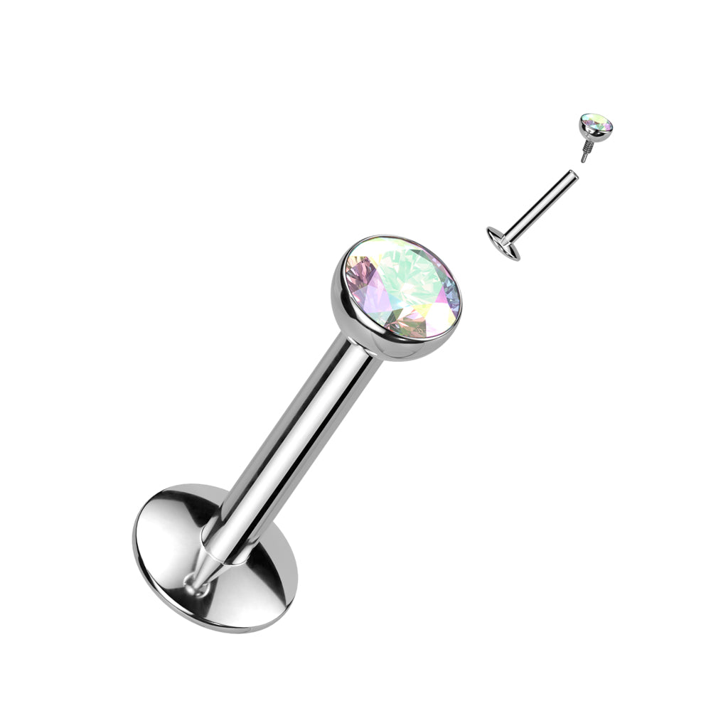 Titanium labret, CZ Convex Basic glitter labret with 3mm ball (silver)