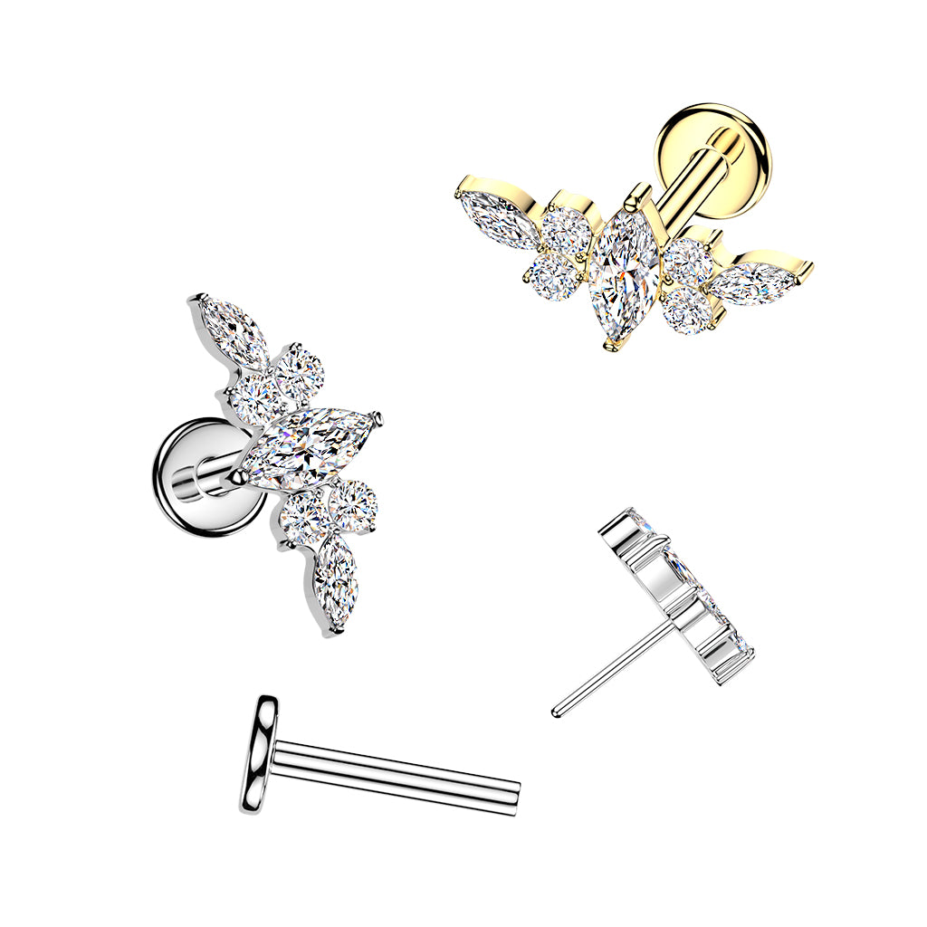 Labret 1mm, Titanium Marquise Lily – crystal flower (silver, push in)