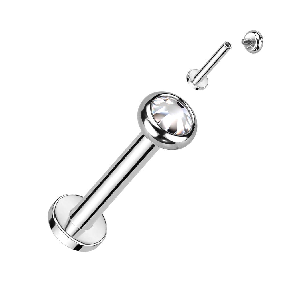 Labret 1,2mm, Titanium Clear Nest – matalaprofiilinen kristallikoru titaanista (hopea)