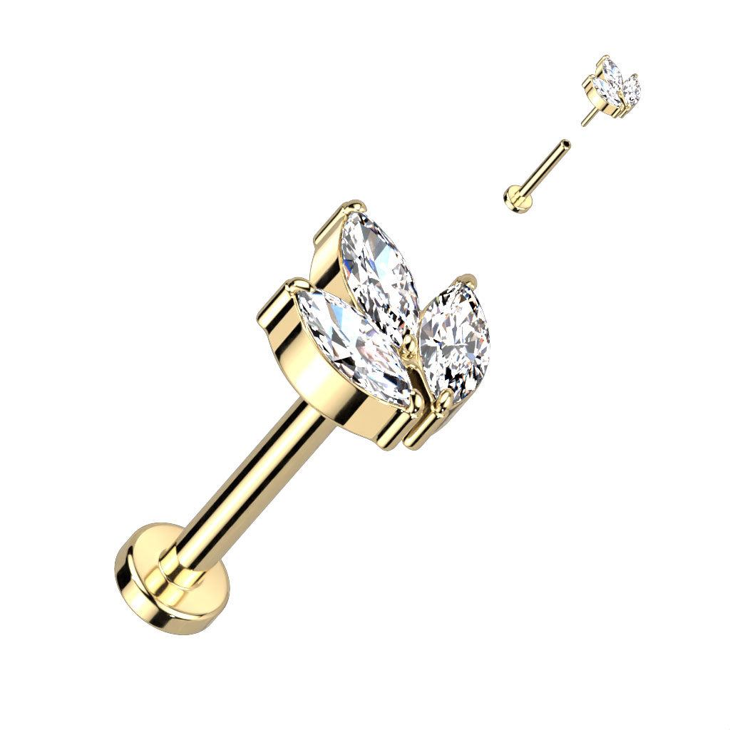 Titaanilabret 1mm, Marquise Bloom – push in, kulta/kirkas