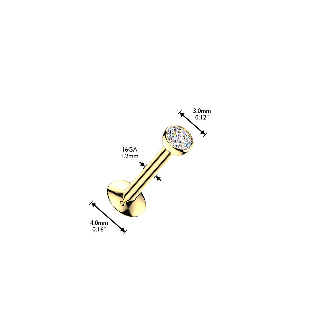 Essential Glow -labretin mitat: 1,2 mm varsi, 3 mm kristalli ja noin 4 mm kupera takaosa