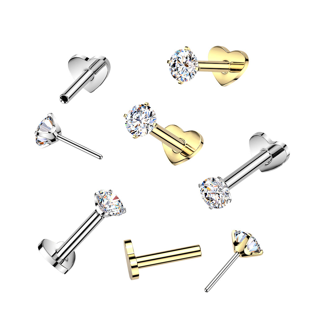 Titanium labret, CZ Convex Basic glitter labret with 3mm ball (gold)