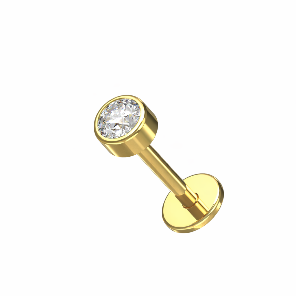 Kullanvärinen titaanilabret 4mm kirkkaalla kristallilla, push in -kiinnitys