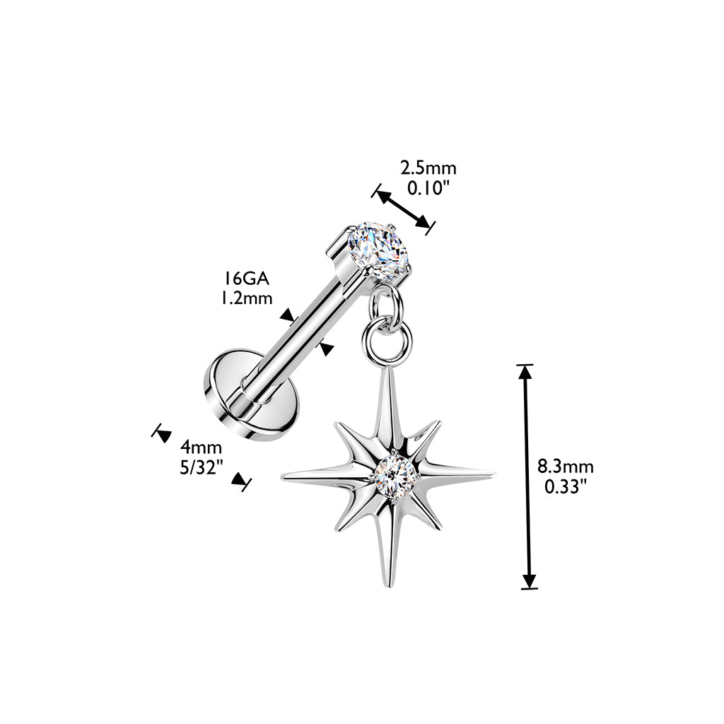 Titanium labret, CZ Convex Basic glitter labret with 3mm ball (gold)