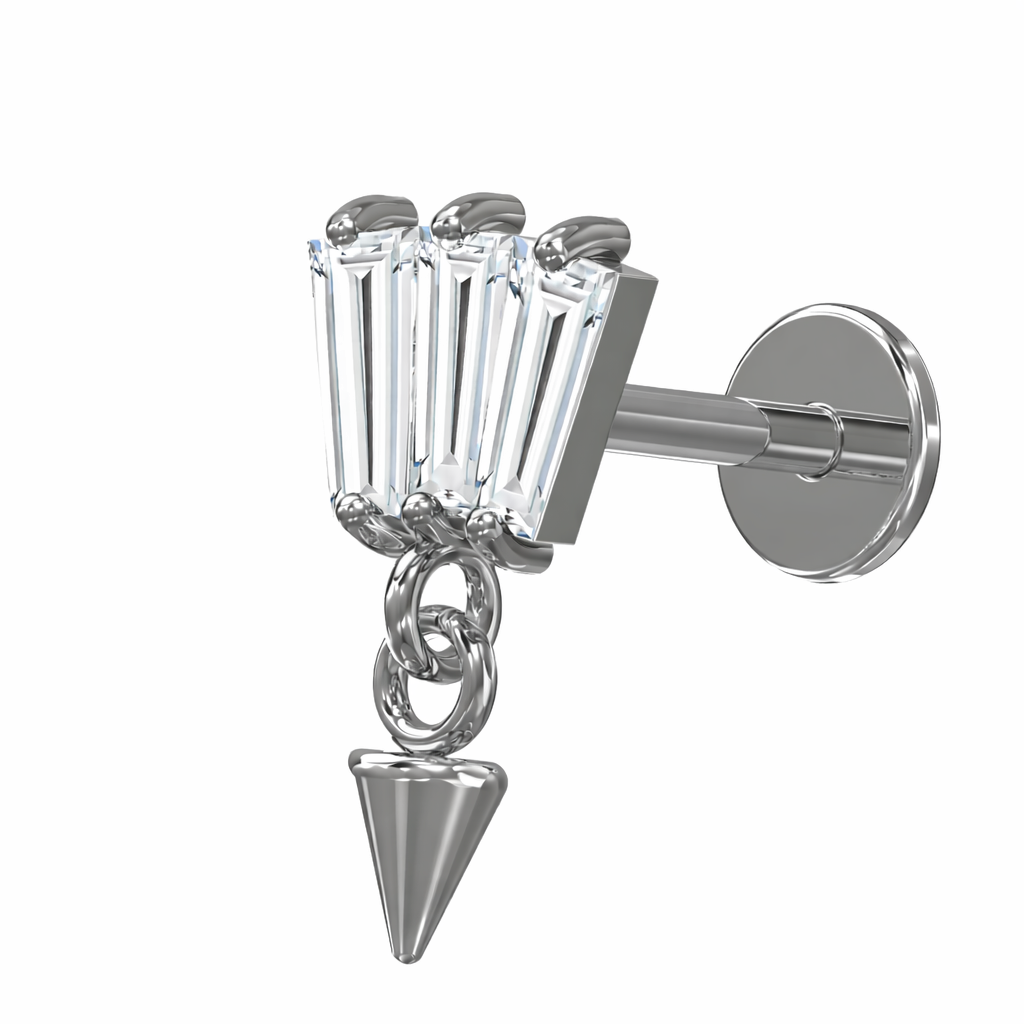 Titaanilabret 1,2mm, Crystal Spike Drop – roikkuva kristallikoriste (hopea, push-in)