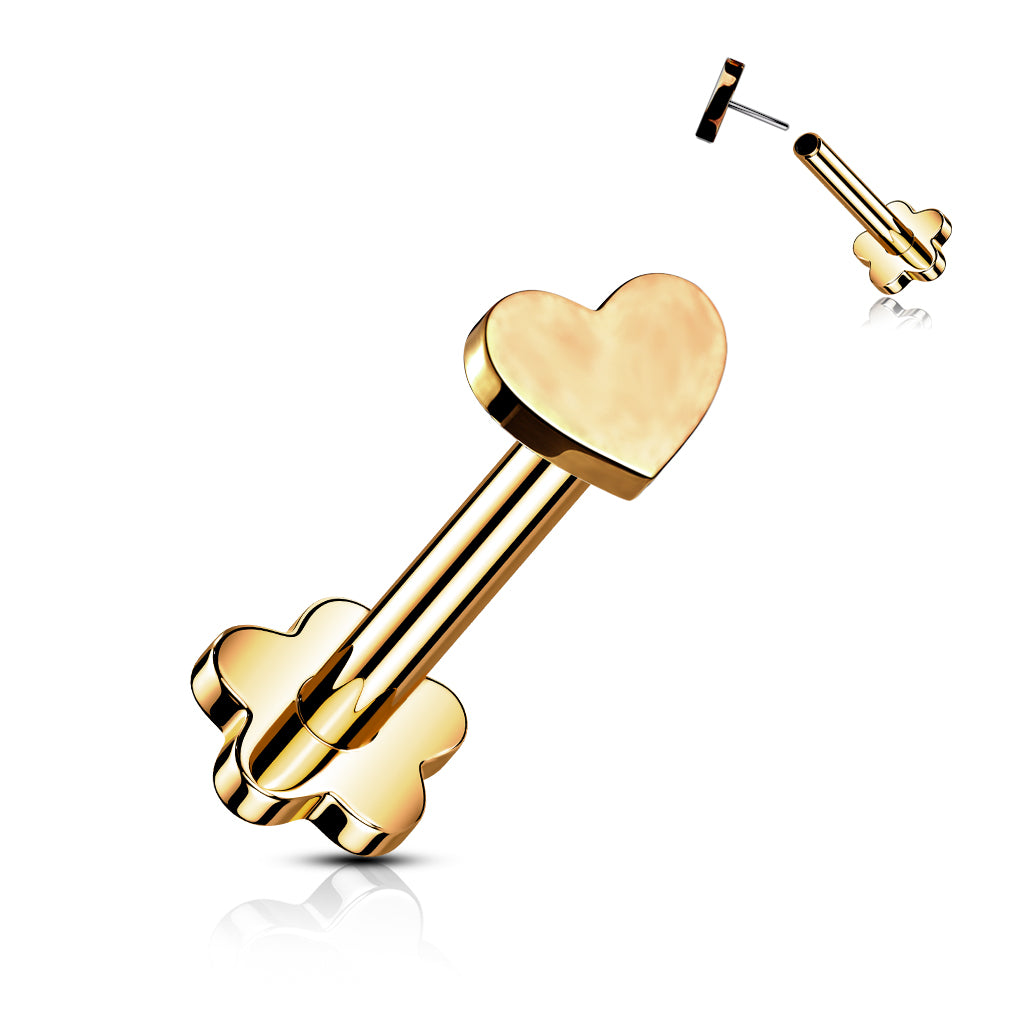 Ruusukultainen titaanilabret sydänkoristeella, push in -kiinnitys, 8 mm varsi