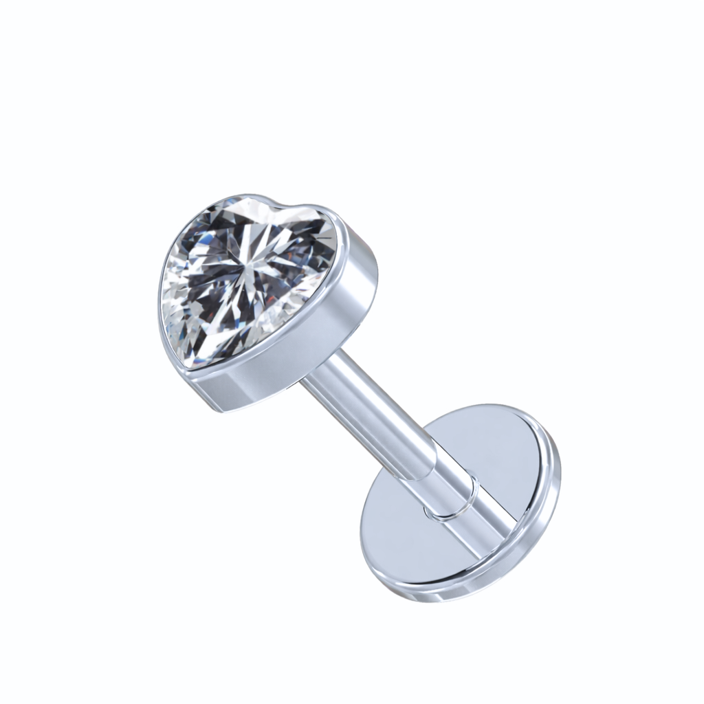 Titaanilabret 1mm, Sweet Heart Spark – sydänkristalli (hopea, push in)