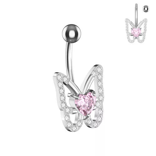 Titaaninapakoru Celestia vaaleanpunaisella sydämellä ja perhoskoristeella