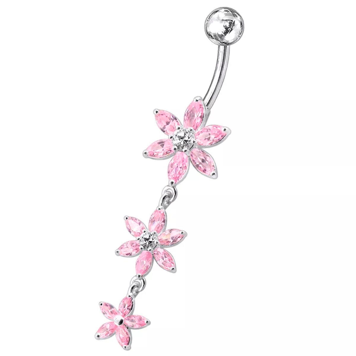 Titanium navel ring, Savannah pink flower navel ring