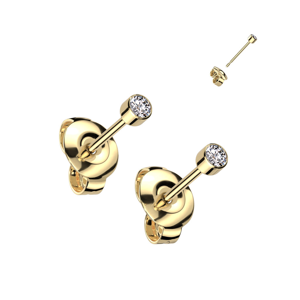 Titanium Stud Earrings, Round Titanium Cubic Zirconia (three sizes)