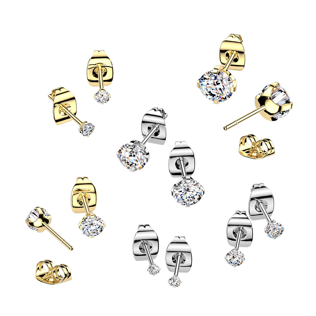 Titaaniset CZ-nappikorvakorut koossa 4 mm, 5 mm ja 6 mm