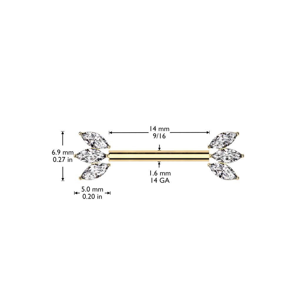 Nipple jewelry, Glam Titanium Barbell -titanium push in stud (gold)