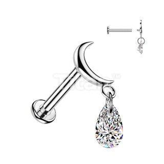 Titanium labret, CZ Convex Basic glitter labret with 3mm ball (gold)