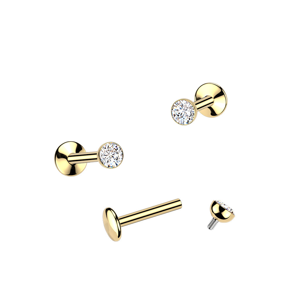 Titanium labret, CZ Convex Basic glitter labret with 3mm ball (gold)