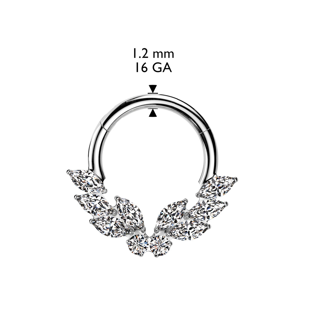 Lävistysrengas 1,2mm, Titanium Crystal Bloom – kristallikoristeinen clicker (hopea)