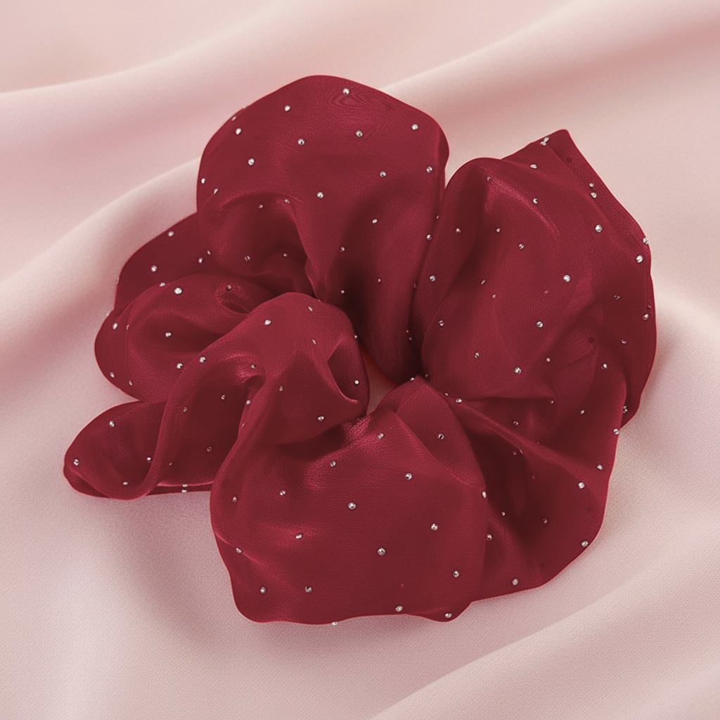 punainen kimaltava hiusdonitsi xl organza scrunchie