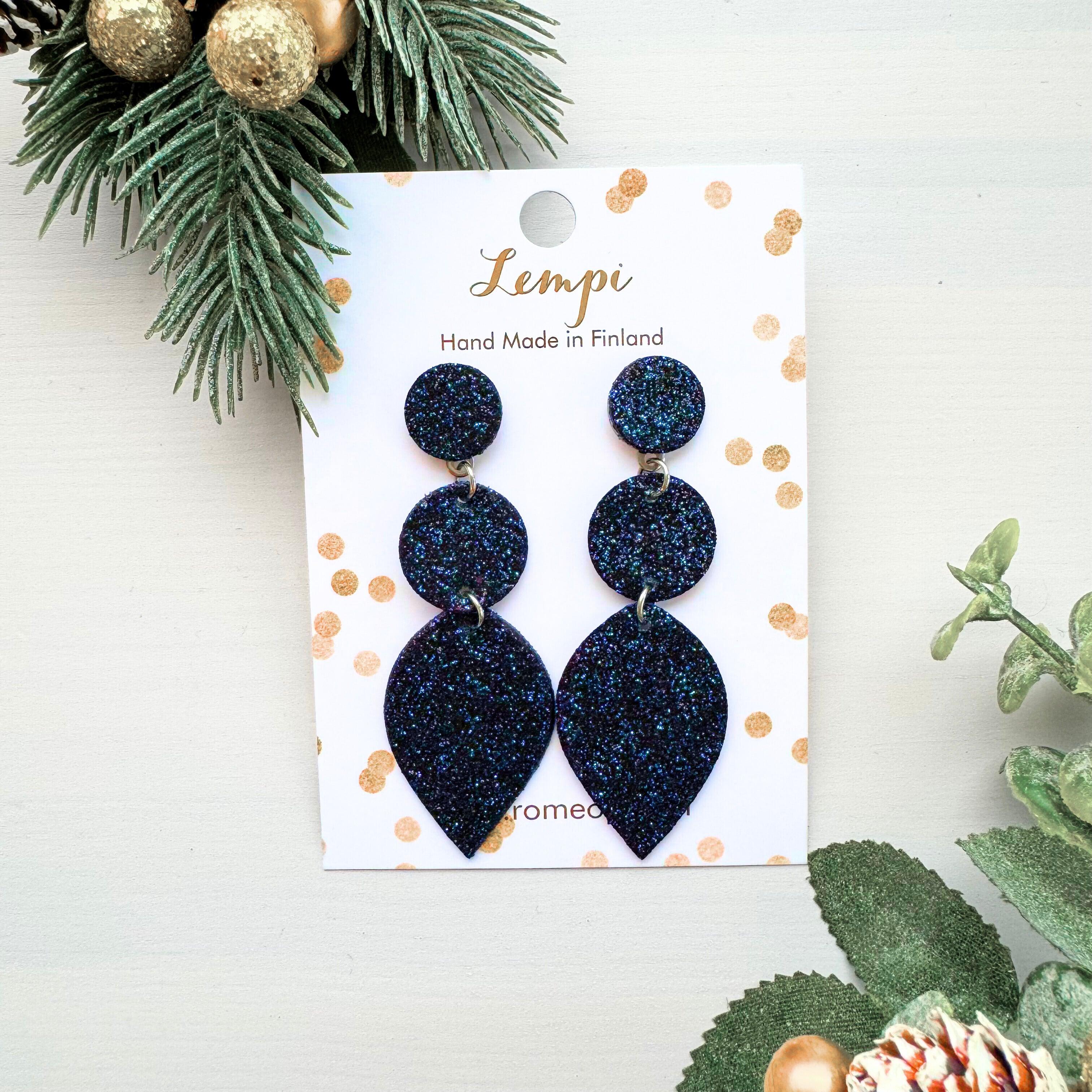 LEMPI® earrings, Armi (midnight blue glitter)