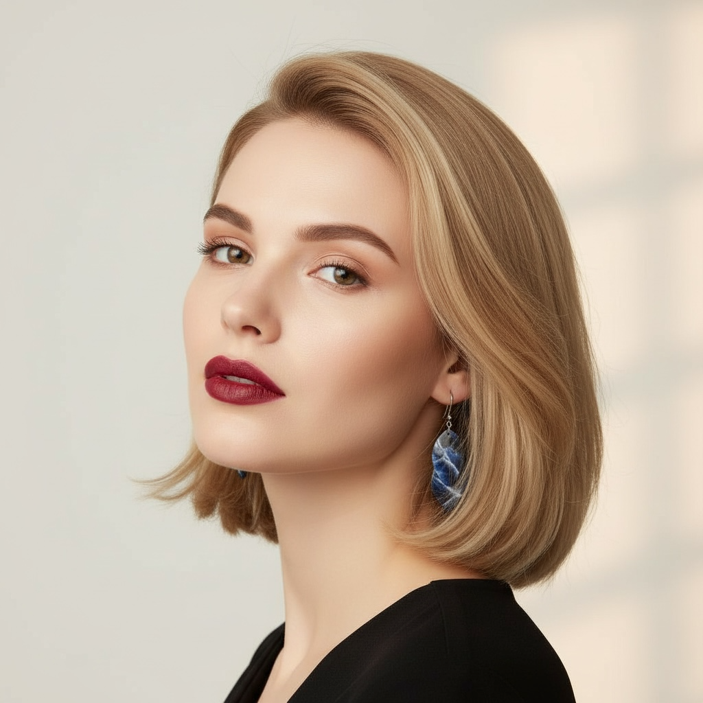 Käsintehdyt LEMPI® Pikku Vilja -korvakorut, tummansininen revontuli-kuviointi.