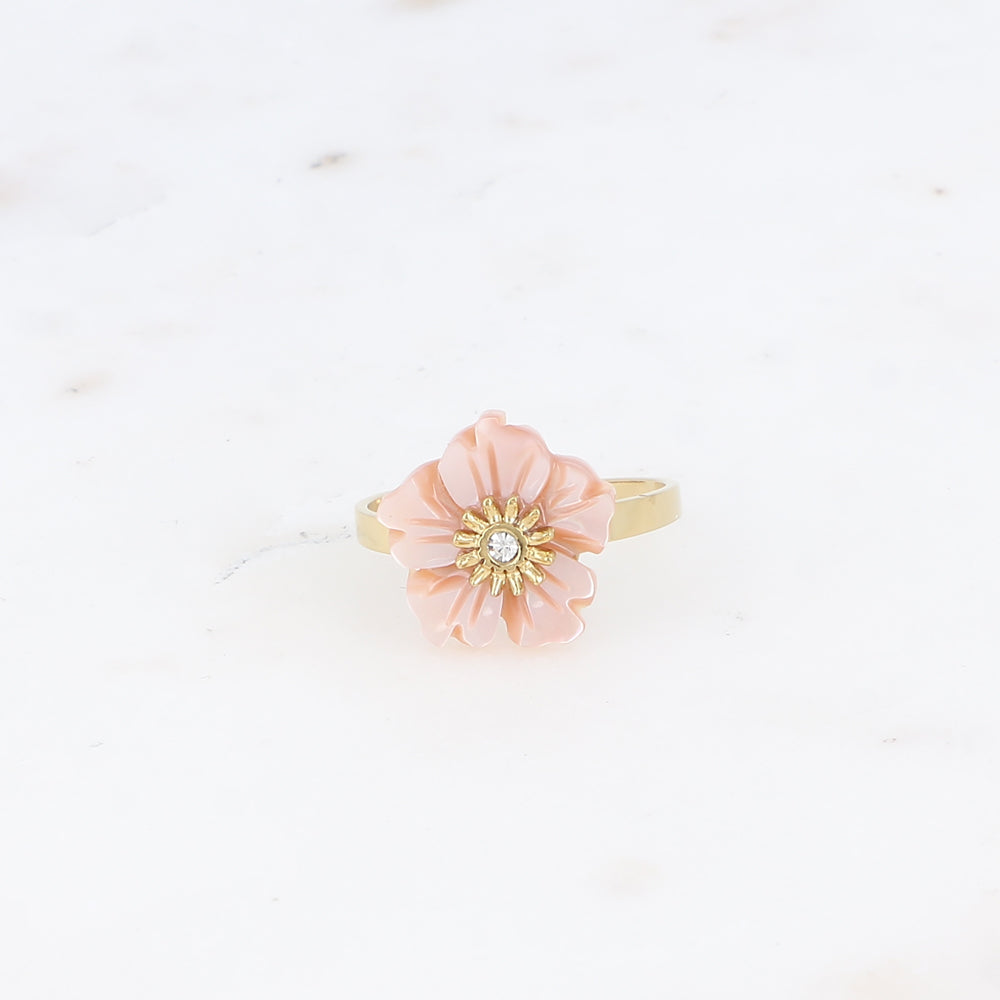 BOHM PARIS | Bague Rosalie - vaaleanpunainen helmiäiskukkasormus kristallilla