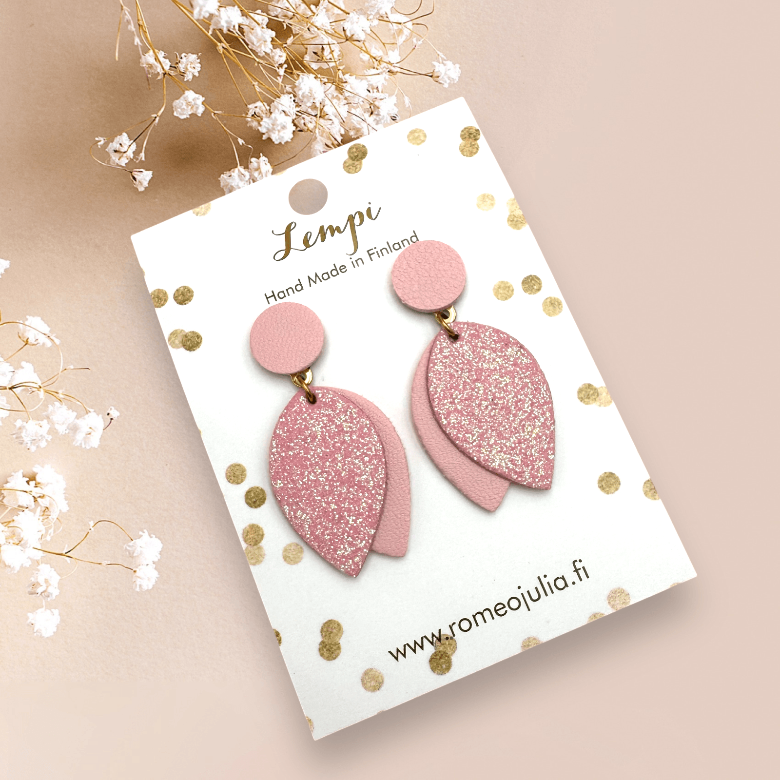 LEMPI®-korvakorut, Nuppu (vaaleanpunainen glitter)