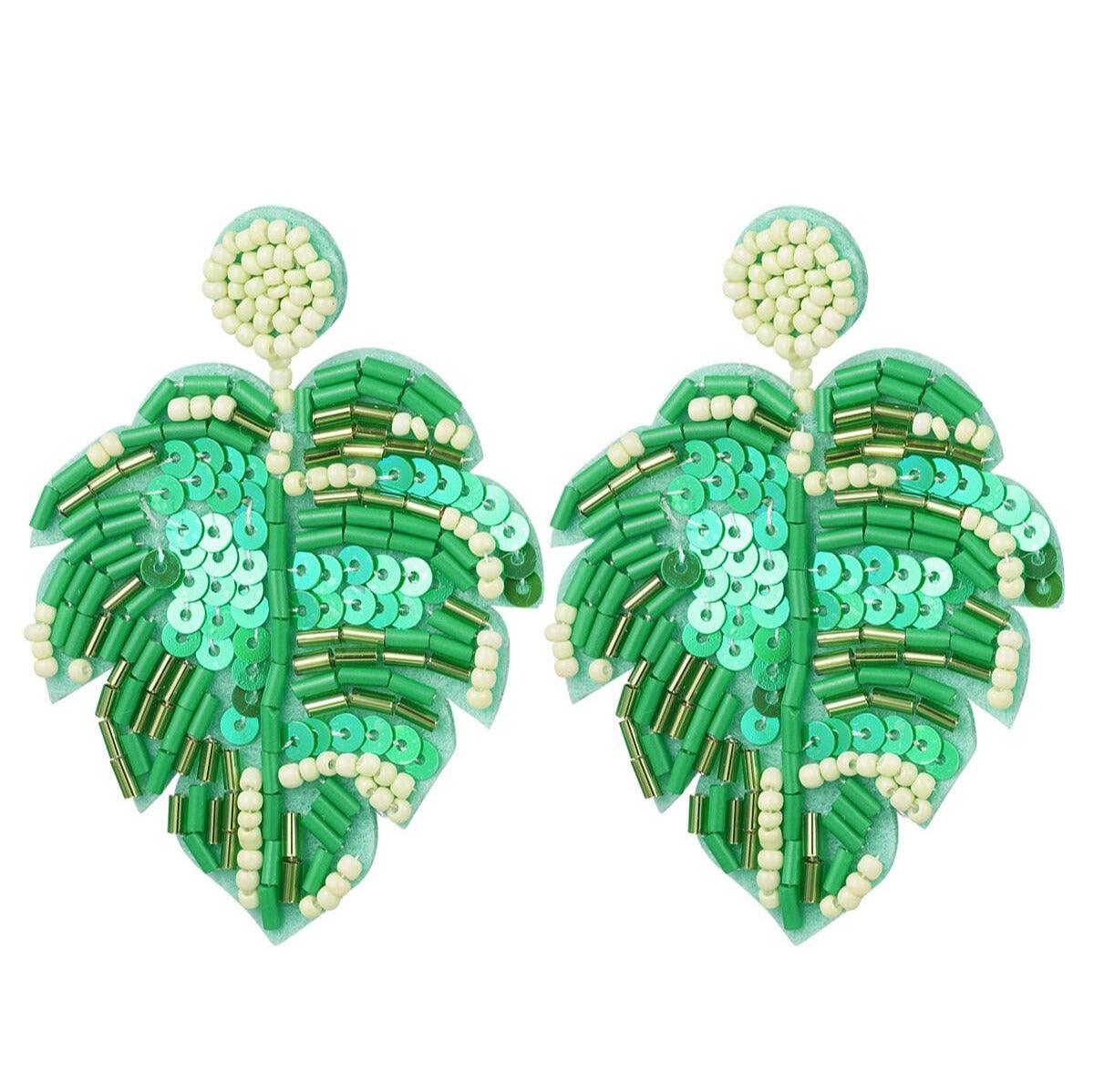 FRENCH RIVIERA | Monstera Deliciosa -vihreät peikonlehtikorvakorut