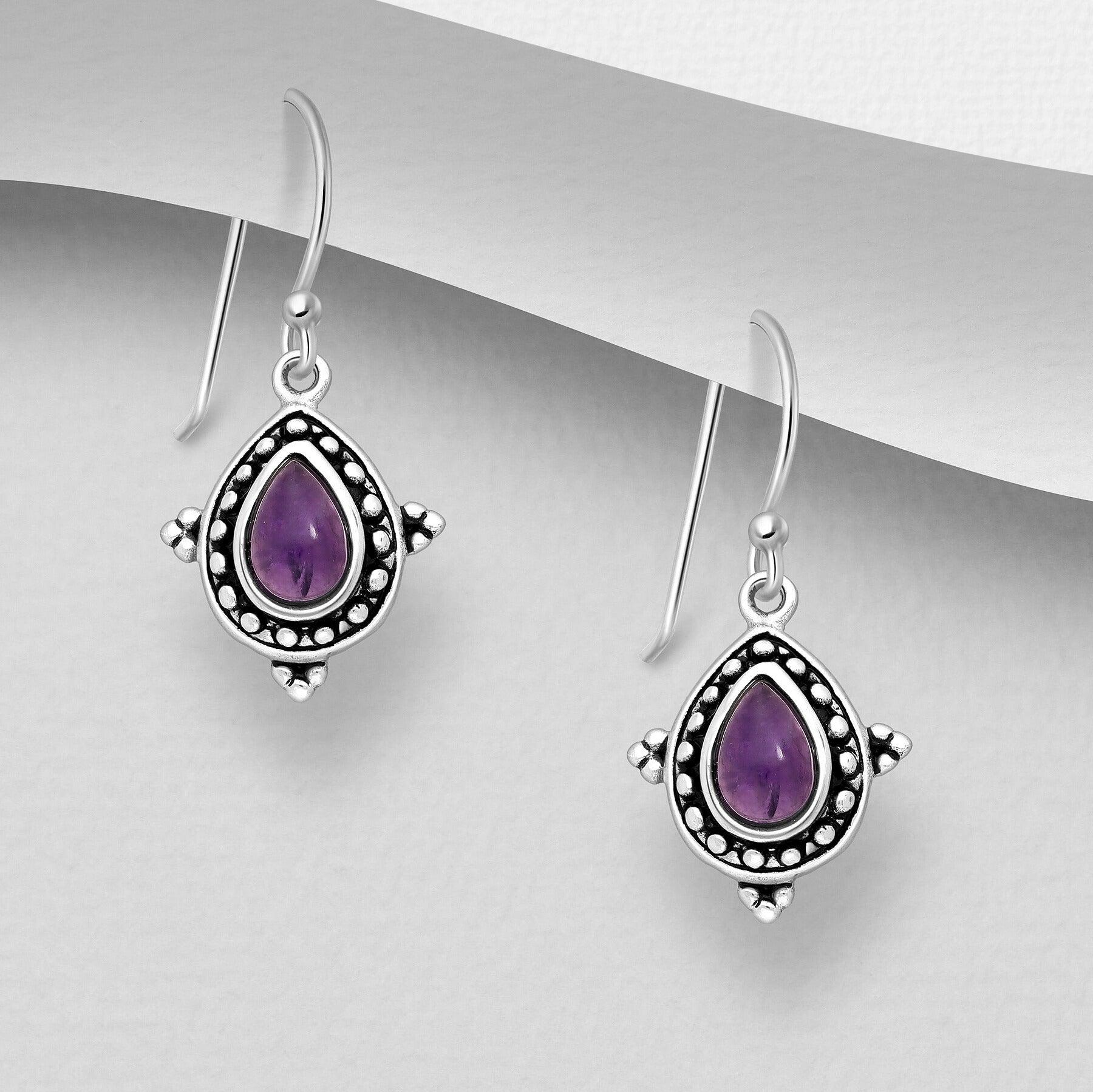 PREMIUM COLLECTION | Camilla -hopeakorvakorut ametistipisaralla